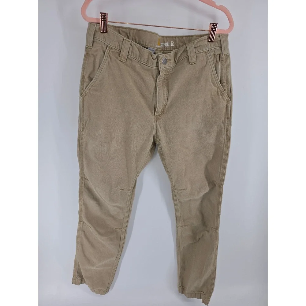 Carhartt Mens Straight Fit Canvas Work Pants Tan Khaki 34x30 Articulated Knee